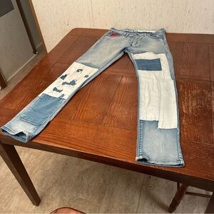Reason Skinny Jeans Men’s 32 Stretch Patched Denim Bleached Distressed Thrashed
